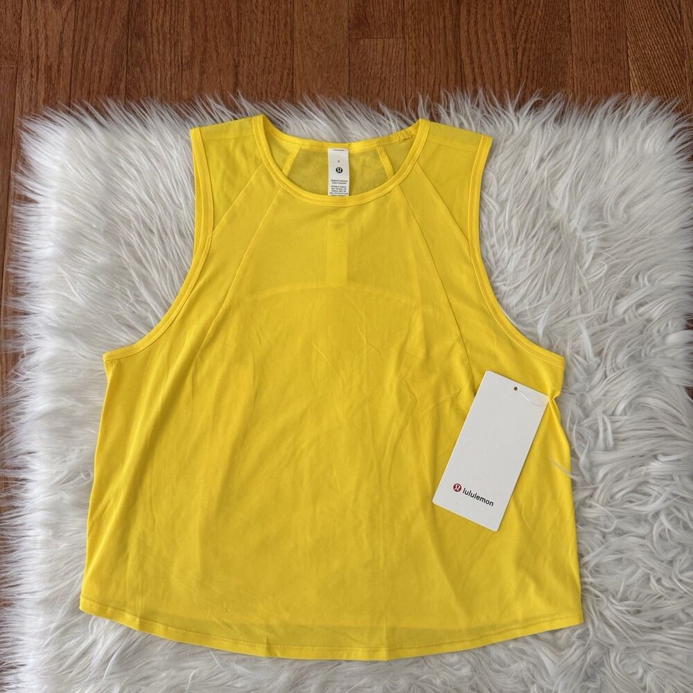 Lululemon Sculpt Cropped Tank Women’s Size 6 Flowy Utility Yellow Quick Dry NWT